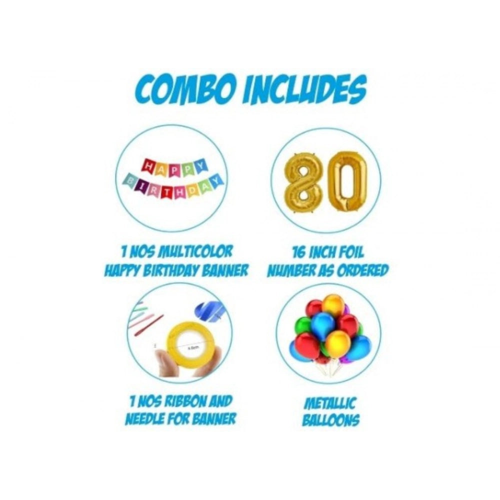Generic 28Th Happy Birthday Decoration Combo With Multi Color Banner (Golden)