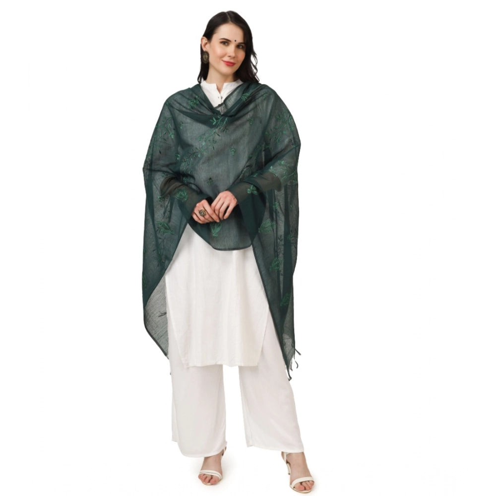 Generic Women's Cotton Embroidered Dupatta (Green, Length: 2.25 to 2.50 Mtr)