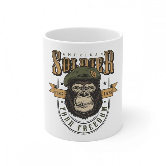 Generic Ceramic Gorila Desing Printed Coffee Mug (Color: White, Capacity:330ml)