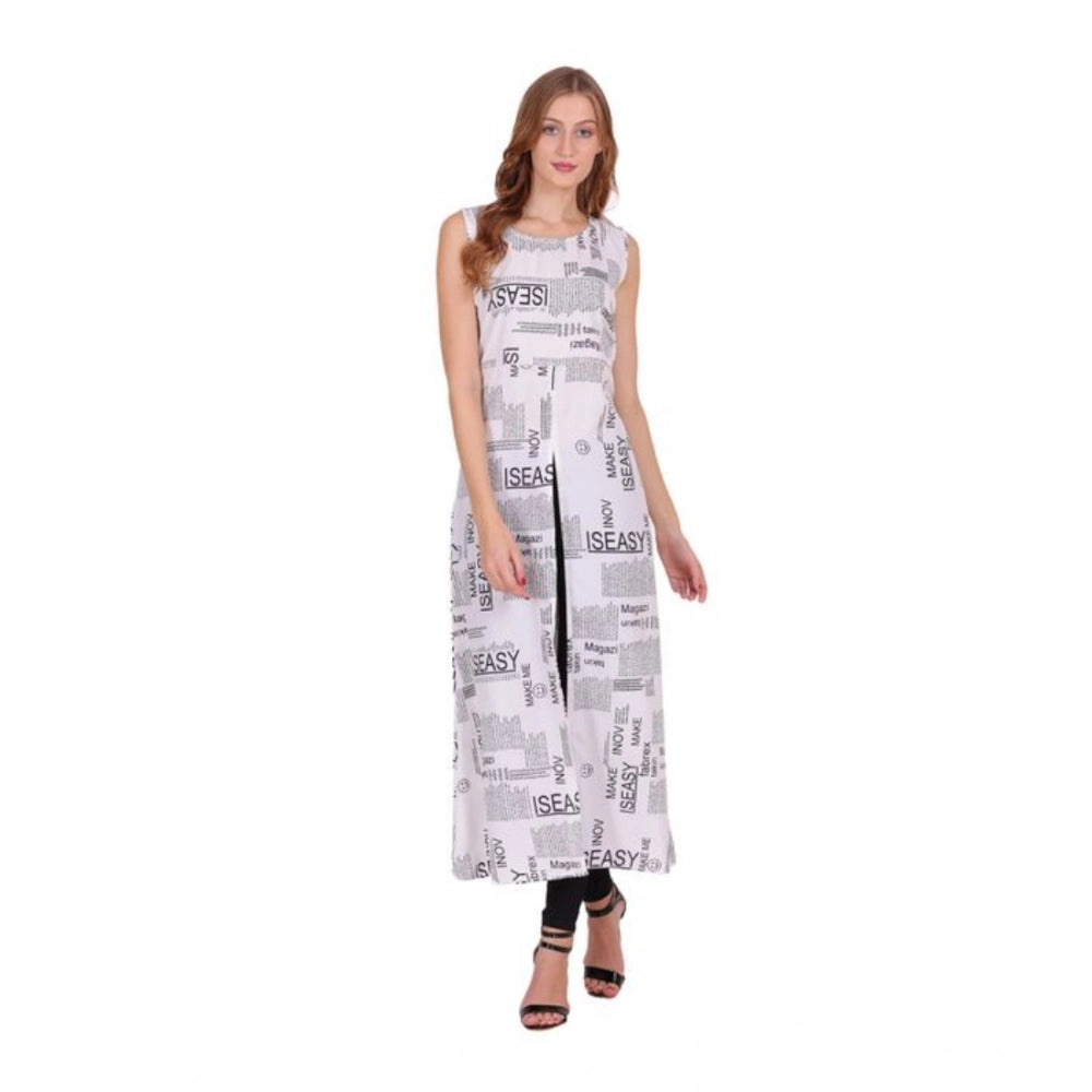 Generic Women's Casual Crepe Sleeveless Slit Dress (White)
