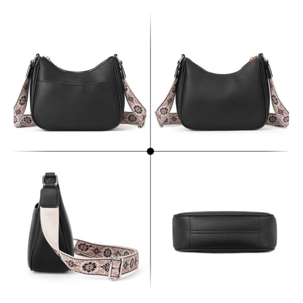 Generic Women's PU Leather Zipper Sling Bag (Black)