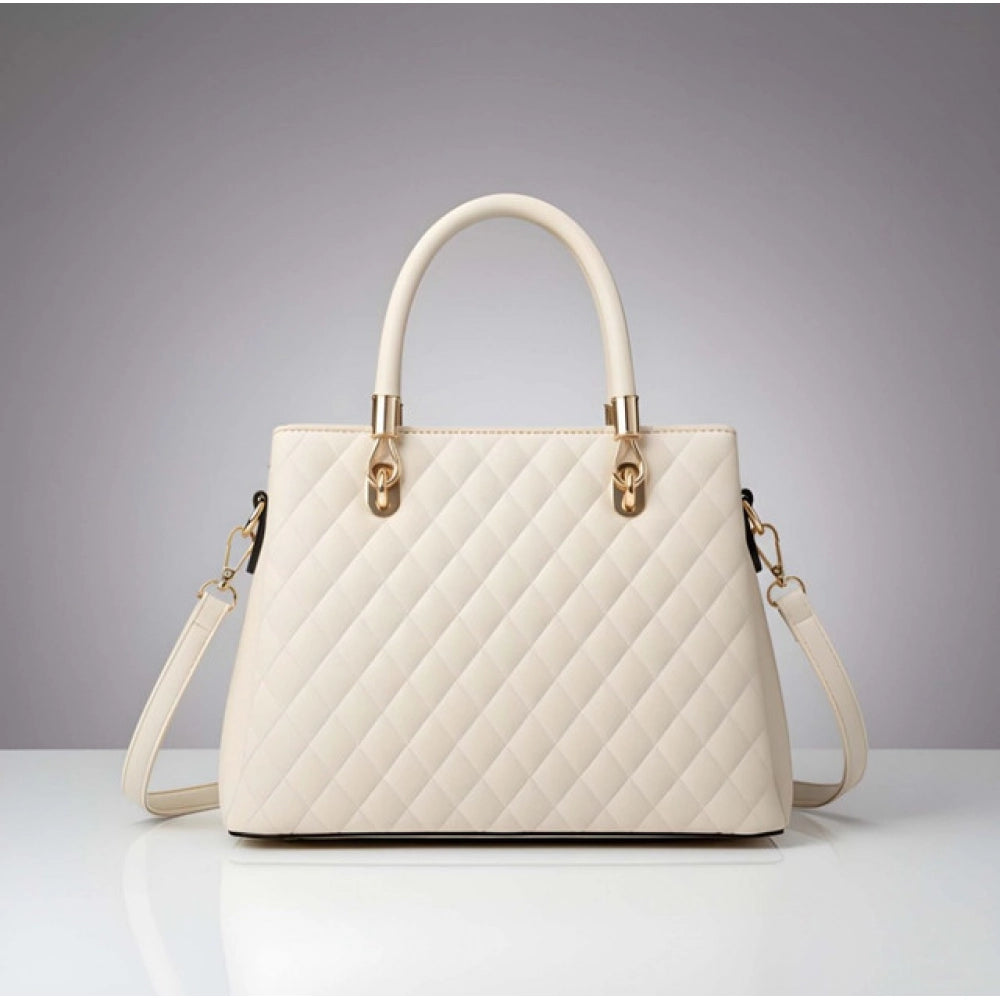 Generic Women's PU Leather Solid Shoulder Zipper Handbag (Cream)